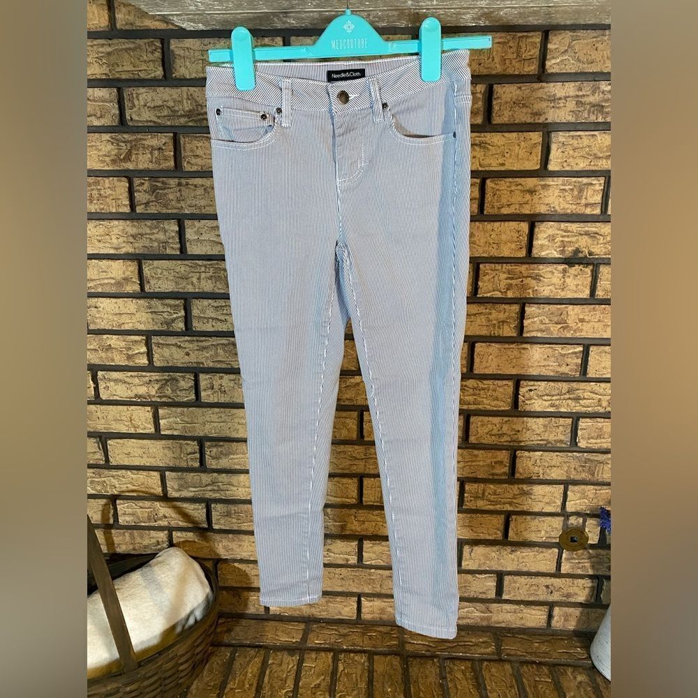 Blue and white stripe‎ needle&cloth pants
